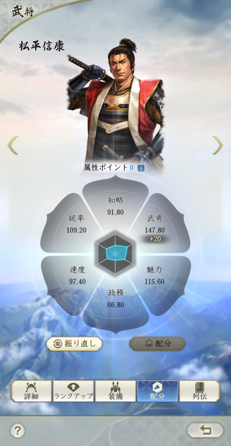 武将の配分は1つの能力に特化させる